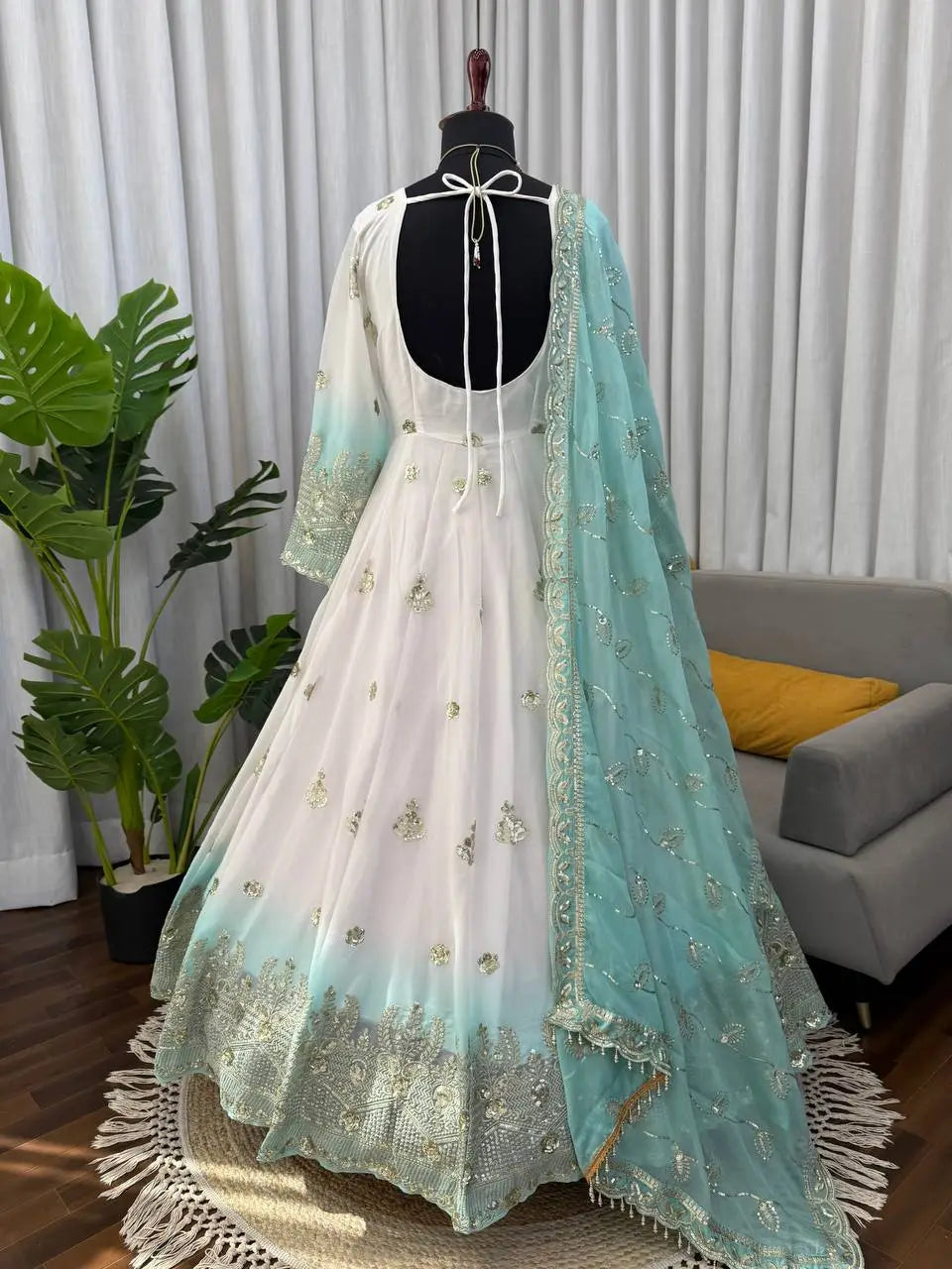Fresh Mint Festive Anarkali Kurta Set with Dupatta â€“ Plus Size Fit