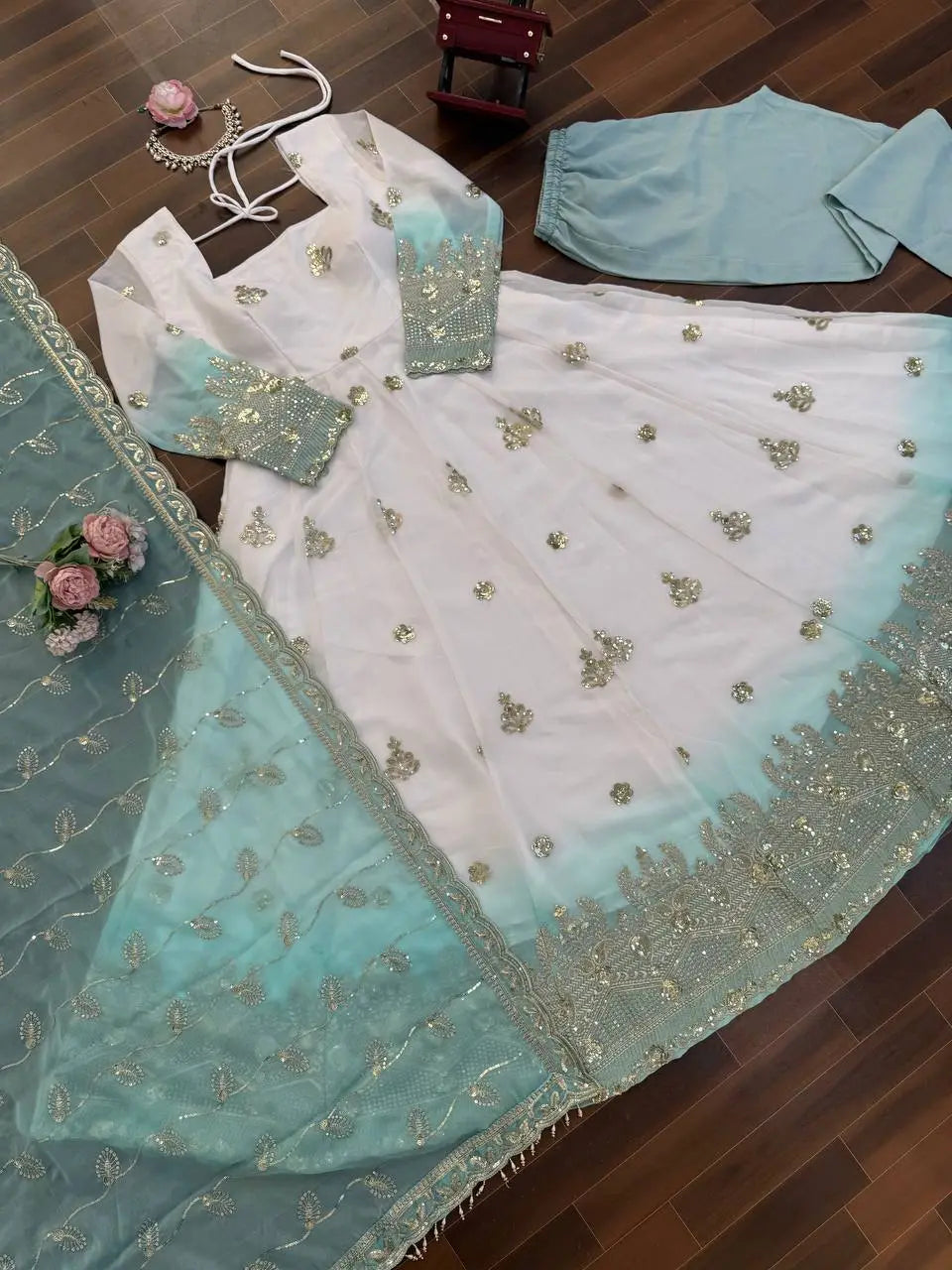 Fresh Mint Festive Anarkali Kurta Set with Dupatta â€“ Plus Size Fit