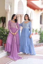 Designer Faux Georgette Gown with Zari & Sequence Embroidery