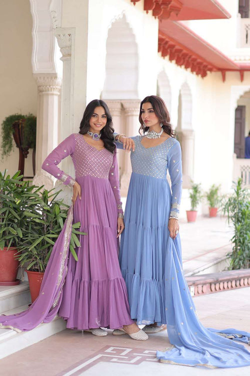 Designer Faux Georgette Gown with Zari & Sequence Embroidery