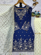 Graceful Blue Georgette Sharara and Top with Rich Lace Work Dupatta