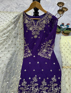 Classic Purple Embroidered Georgette Sharara Set â€“ Perfect for Eid