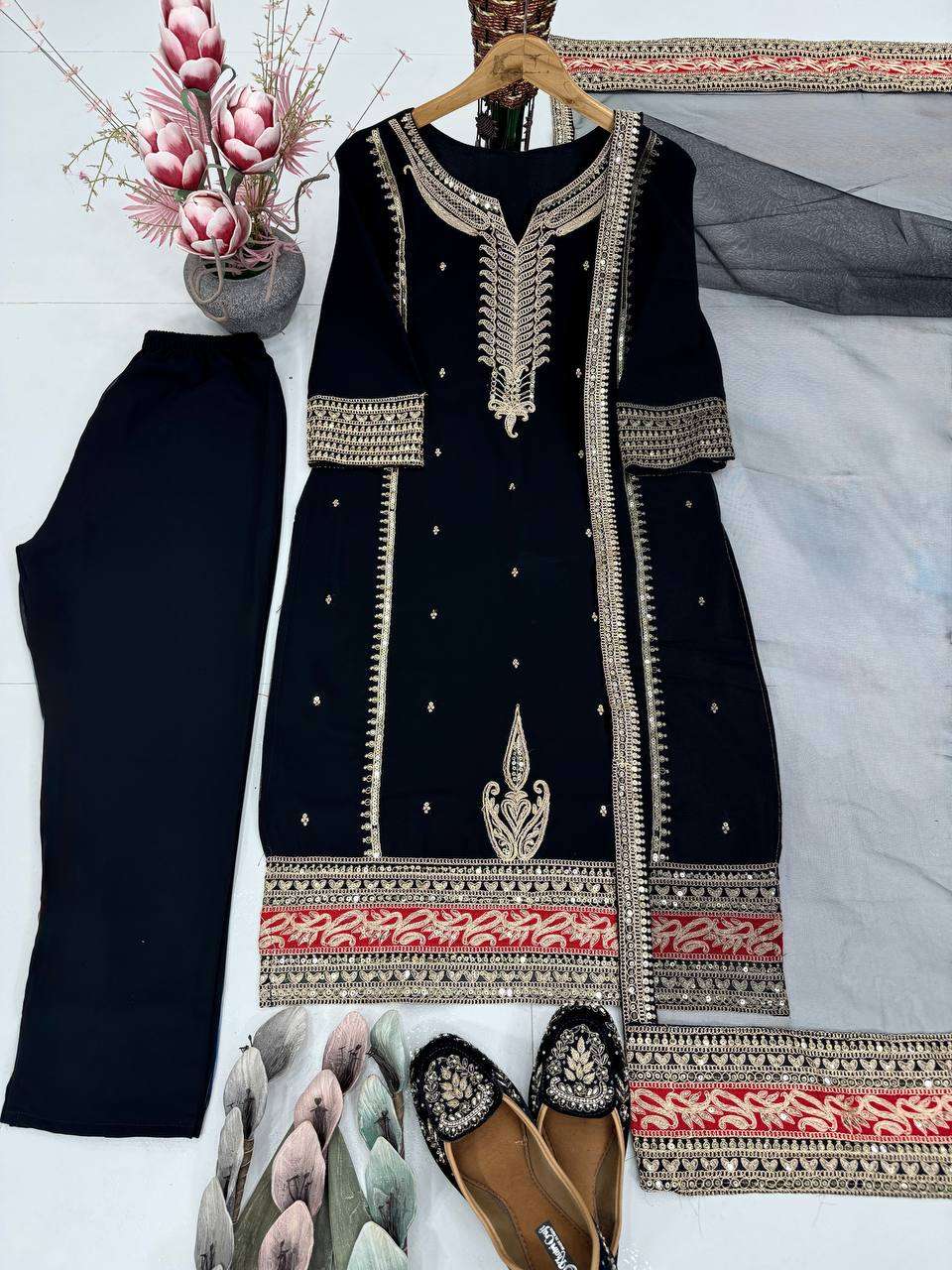 Designer Embroidered Georgette Suit Set with Dupatta