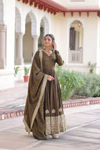 Ethnic Royalty: Heavy Sequins Work Gown with Premium Dupatta Set