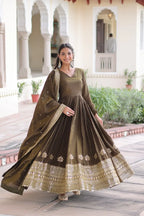 Ethnic Royalty: Heavy Sequins Work Gown with Premium Dupatta Set