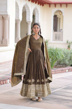 Ethnic Royalty: Heavy Sequins Work Gown with Premium Dupatta Set