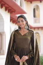 Ethnic Royalty: Heavy Sequins Work Gown with Premium Dupatta Set