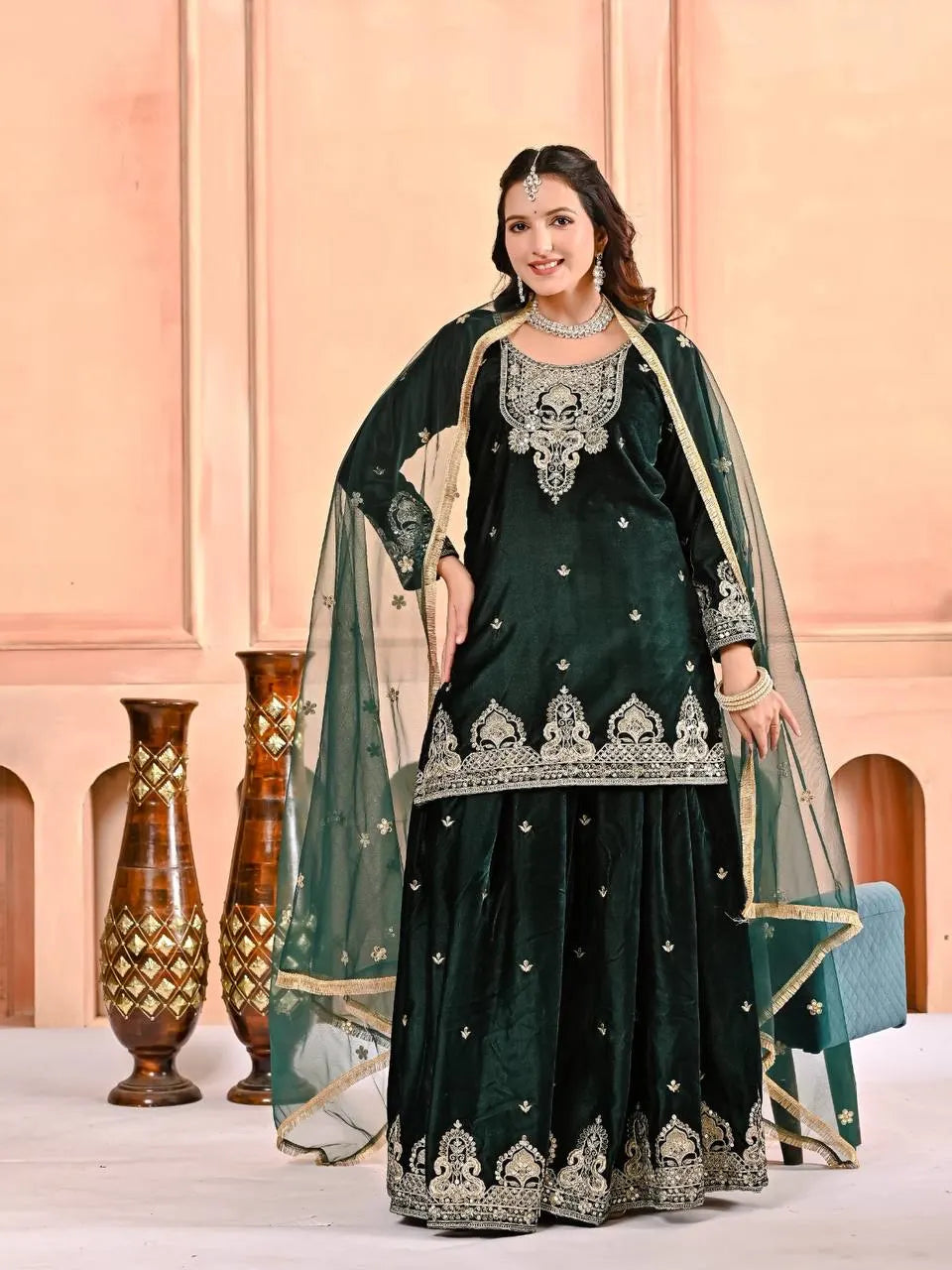 Heavy Work Velvet Sharara Set with Premium Embroidery