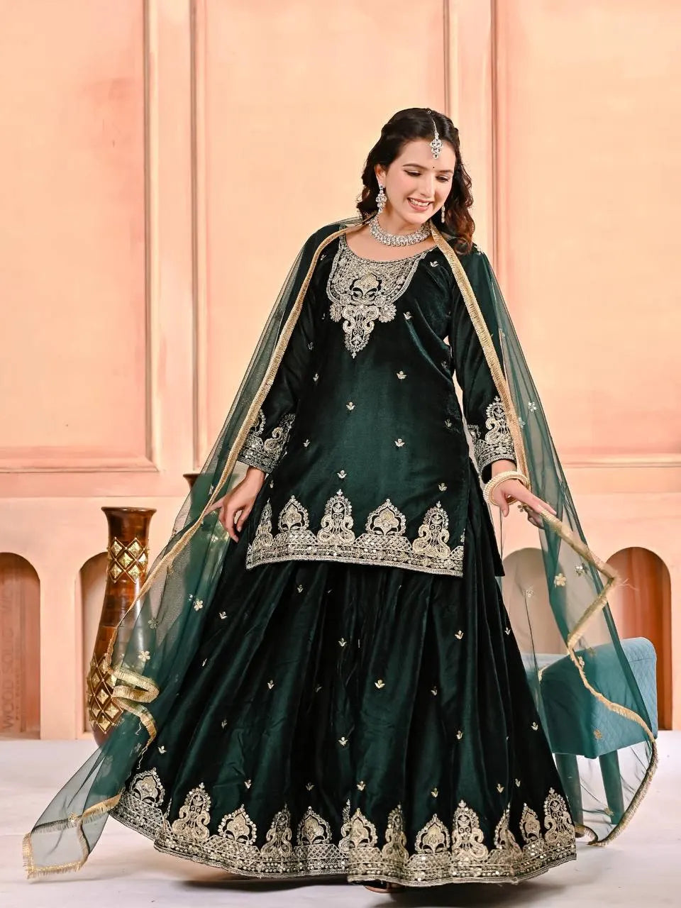 Heavy Work Velvet Sharara Set with Premium Embroidery