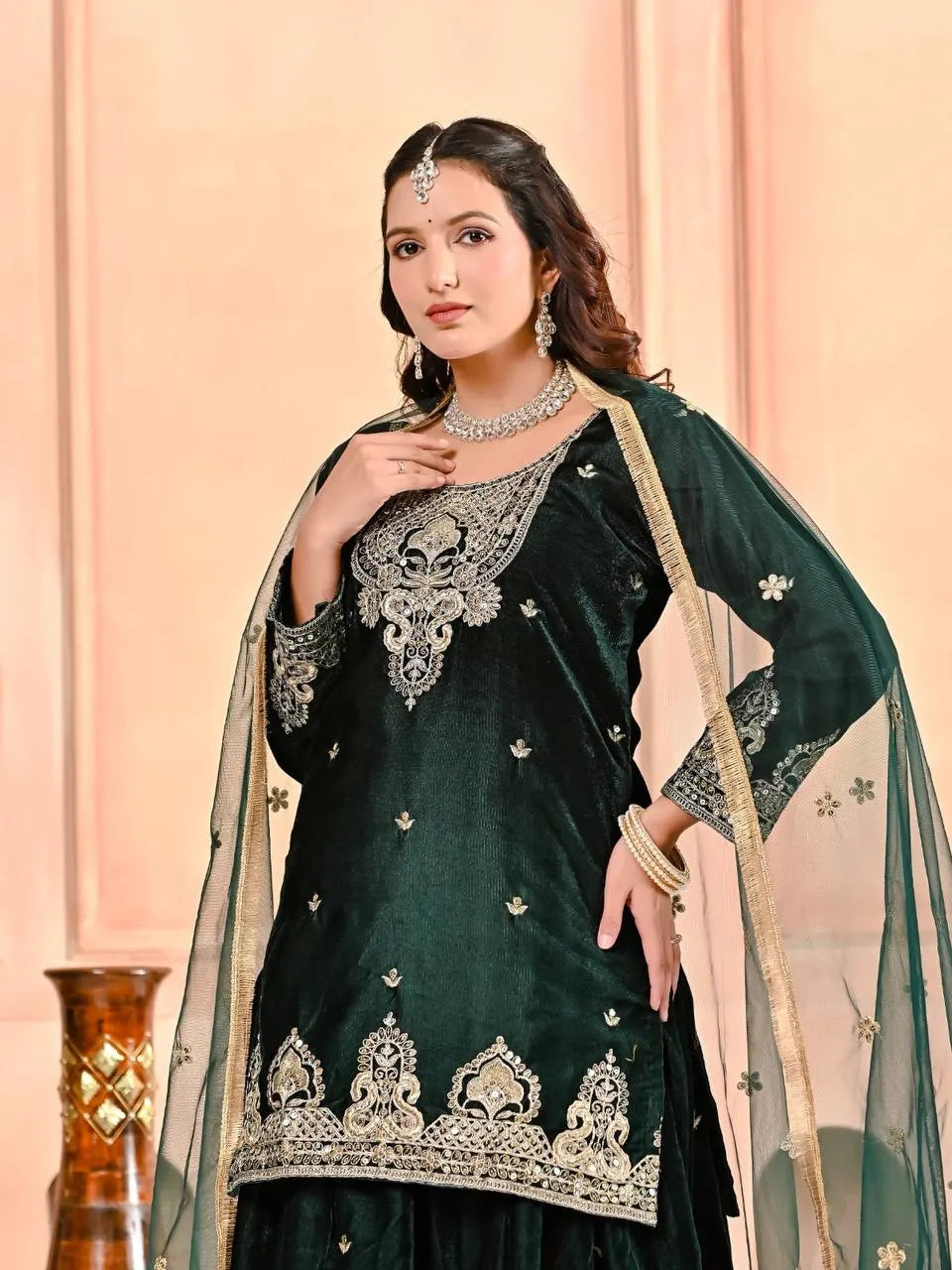 Heavy Work Velvet Sharara Set with Premium Embroidery
