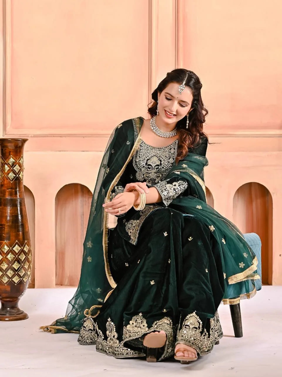 Heavy Work Velvet Sharara Set with Premium Embroidery