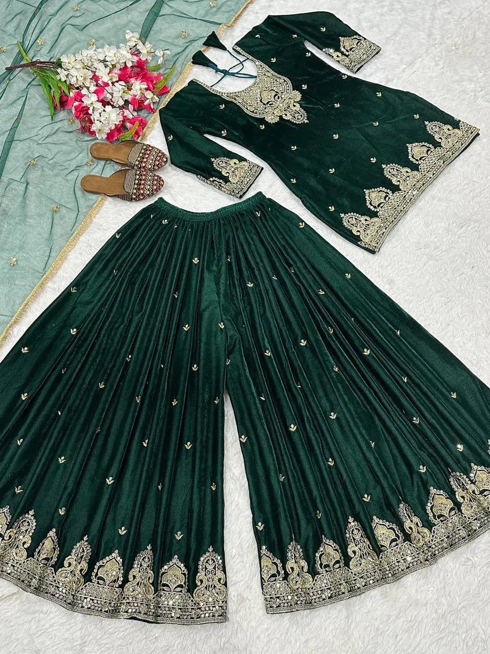 Heavy Work Velvet Sharara Set with Premium Embroidery