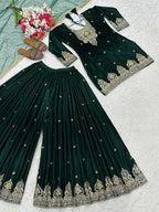 Fully Stitched Velvet Sharara Suit with Heavy Work & Fancy Lace Dupatta