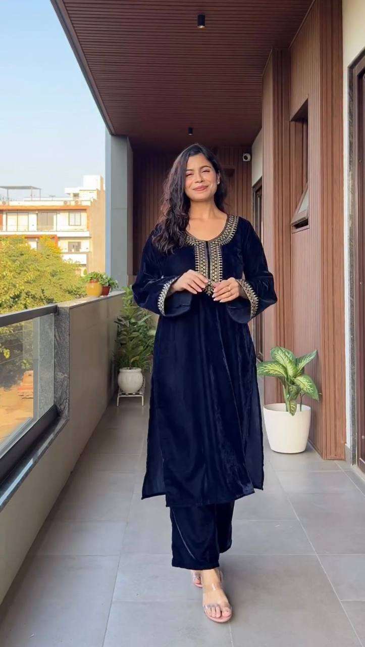 Luxury Velvet Sequence Embroidery Suit Set