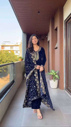 Luxury Velvet Sequence Embroidery Suit Set