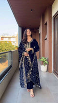 Luxury Velvet Sequence Embroidery Suit Set