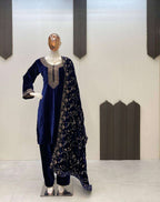 Luxury Velvet Sequence Embroidery Suit Set