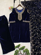 Luxury Velvet Sequence Embroidery Suit Set
