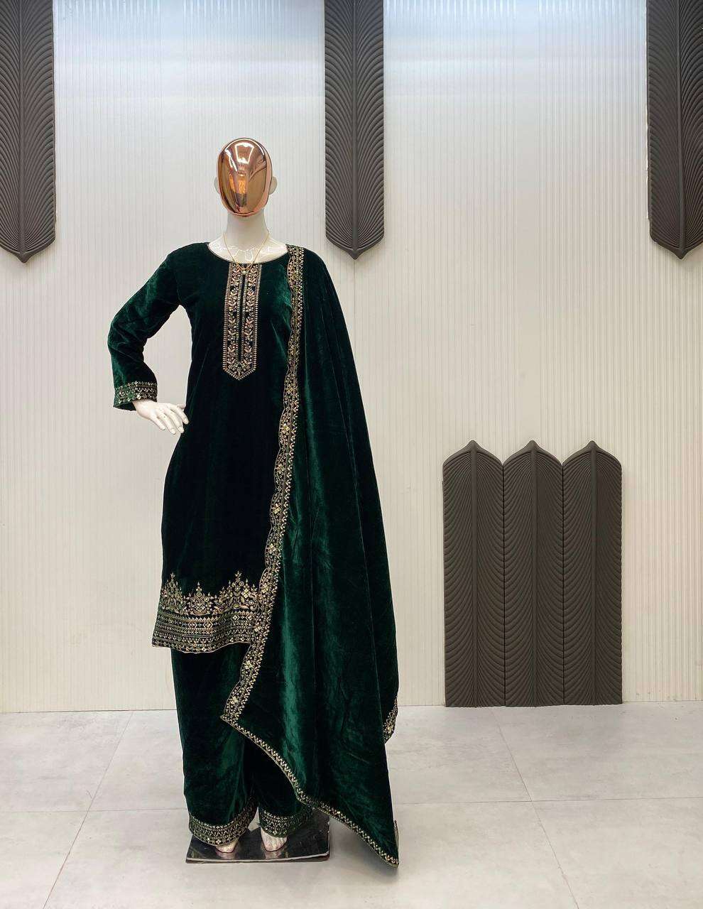 Premium Velvet Ensembleâ€“ Sequence Work Kurta, Pant & Dupatta Set