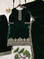 Premium Velvet Ensembleâ€“ Sequence Work Kurta, Pant & Dupatta Set