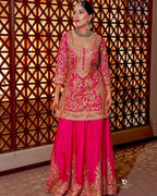 Party Wear Chinon Silk Embroidered Sharara Set with Dupatta