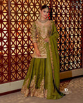 Elegant Chinon Silk Embroidered Topâ€“Shararaâ€“Dupatta Set
