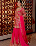Party Wear Chinon Silk Embroidered Sharara Set with Dupatta