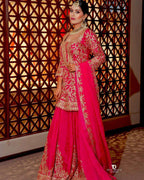 Party Wear Chinon Silk Embroidered Sharara Set with Dupatta