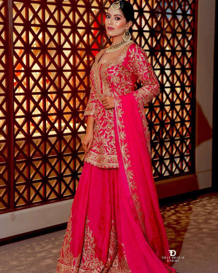 Party Wear Chinon Silk Embroidered Sharara Set with Dupatta