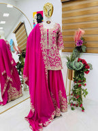 Party Wear Chinon Silk Embroidered Sharara Set with Dupatta