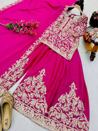 Party Wear Chinon Silk Embroidered Sharara Set with Dupatta