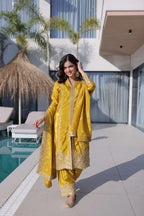 Elegant Glow: Zari & Sequins Embroidered Kurti Pant Set with Dupatta
