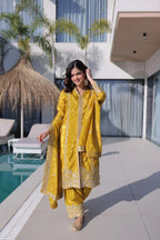 Elegant Glow: Zari & Sequins Embroidered Kurti Pant Set with Dupatta