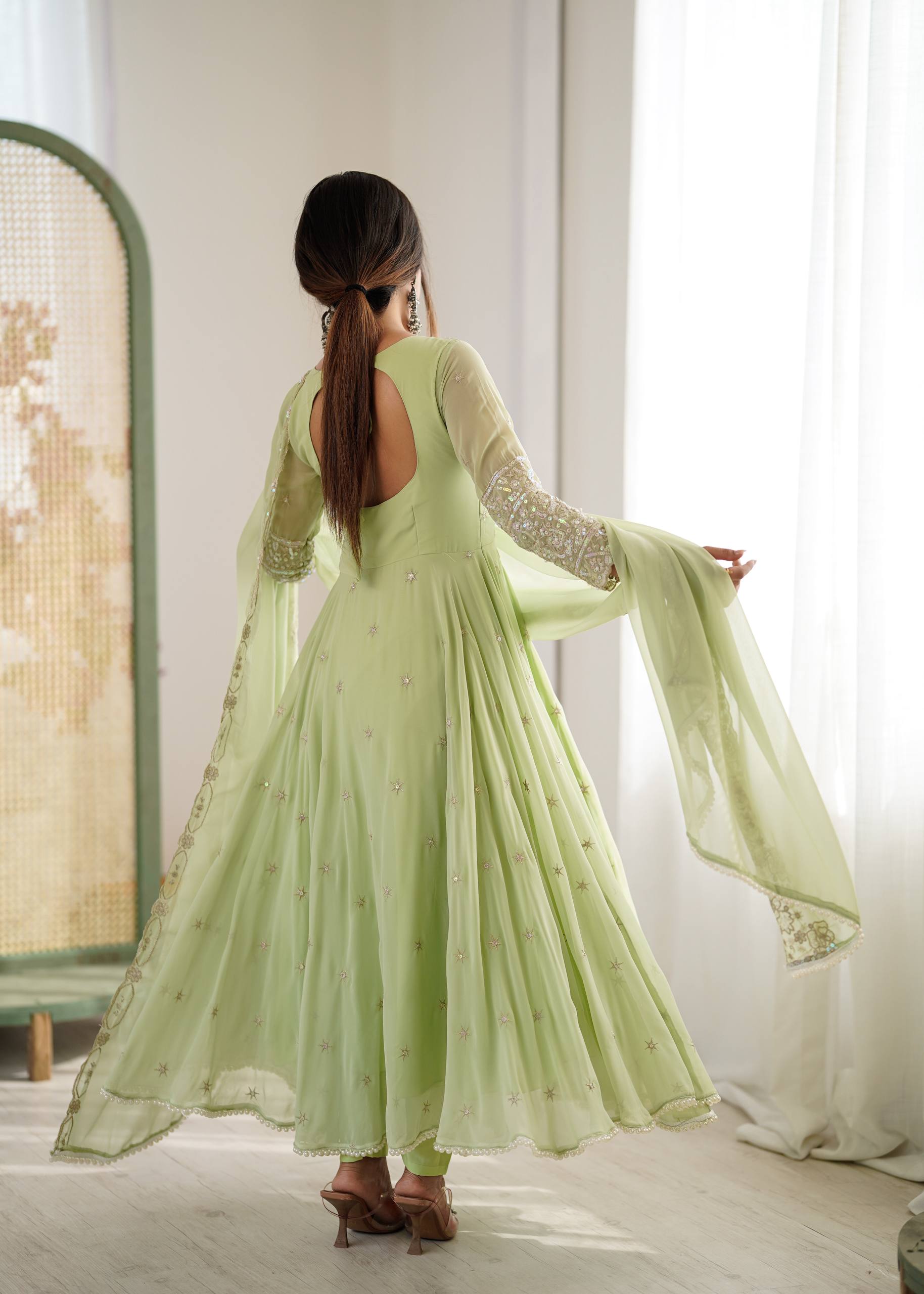 Elegant Embroidered Rembo Sequence Designer Anarkali Suit For Festivals