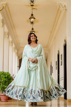 Glamorous Festive Look: Embroidered Chinon Gown with Grand Flair