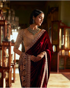 Velvet Saree Set with Net Embroidered Blouse