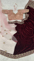 Velvet Saree Set with Net Embroidered Blouse