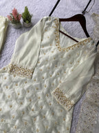 White Embroidered Sharara Suit Set for Wedding & Festive Wear