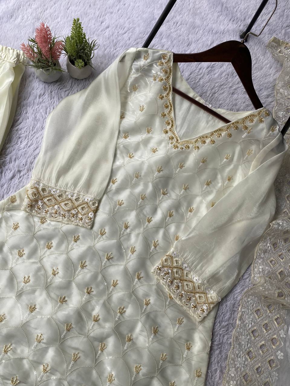White Embroidered Sharara Suit Set for Wedding & Festive Wear