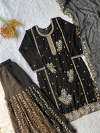 Black Embroidered Pakistani Gharara Suit for Women with Dupatta