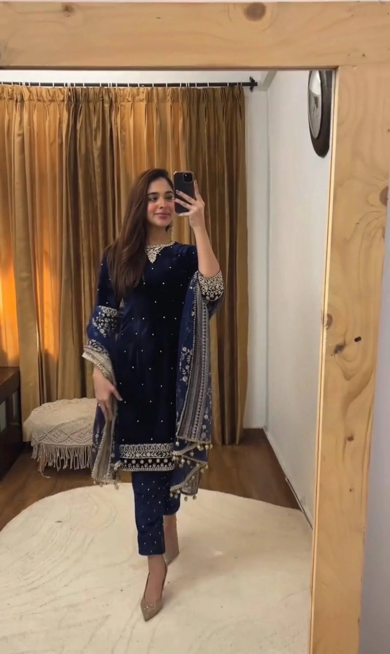 Luxury Velvet Suit | Full Embroidered Top, Pant & Butterfly Net Dupatta