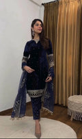 Luxury Velvet Suit | Full Embroidered Top, Pant & Butterfly Net Dupatta