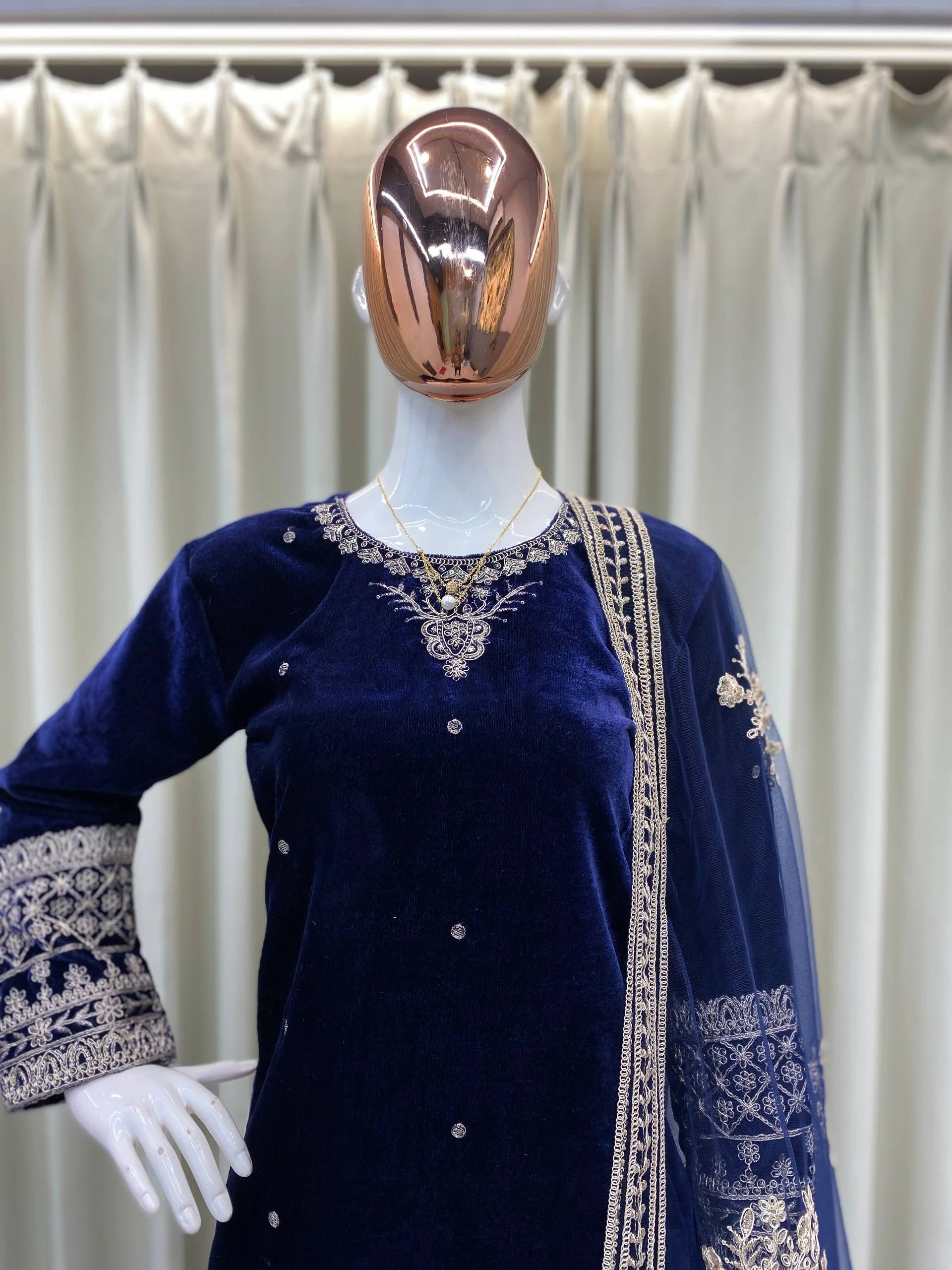 Luxury Velvet Suit | Full Embroidered Top, Pant & Butterfly Net Dupatta