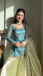 Womenâ€™s Fendy Silk Mirror Work Palazzo Set with Dupatta