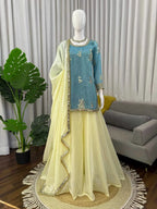 Womenâ€™s Fendy Silk Mirror Work Palazzo Set with Dupatta