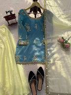 Womenâ€™s Fendy Silk Mirror Work Palazzo Set with Dupatta