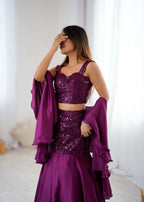 Trendy Designer Net Sequin Blouse with Fish Cut Skirt and Elegant Crepe Dupatta
