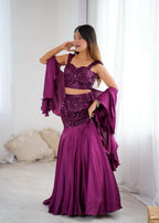Trendy Designer Net Sequin Blouse with Fish Cut Skirt and Elegant Crepe Dupatta