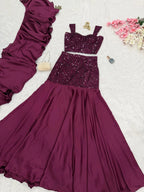 Trendy Designer Net Sequin Blouse with Fish Cut Skirt and Elegant Crepe Dupatta