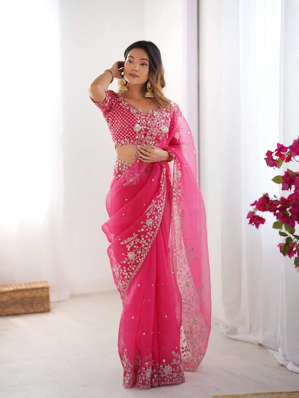Blush Dream Organza Saree with Designer Embroidered Blouse